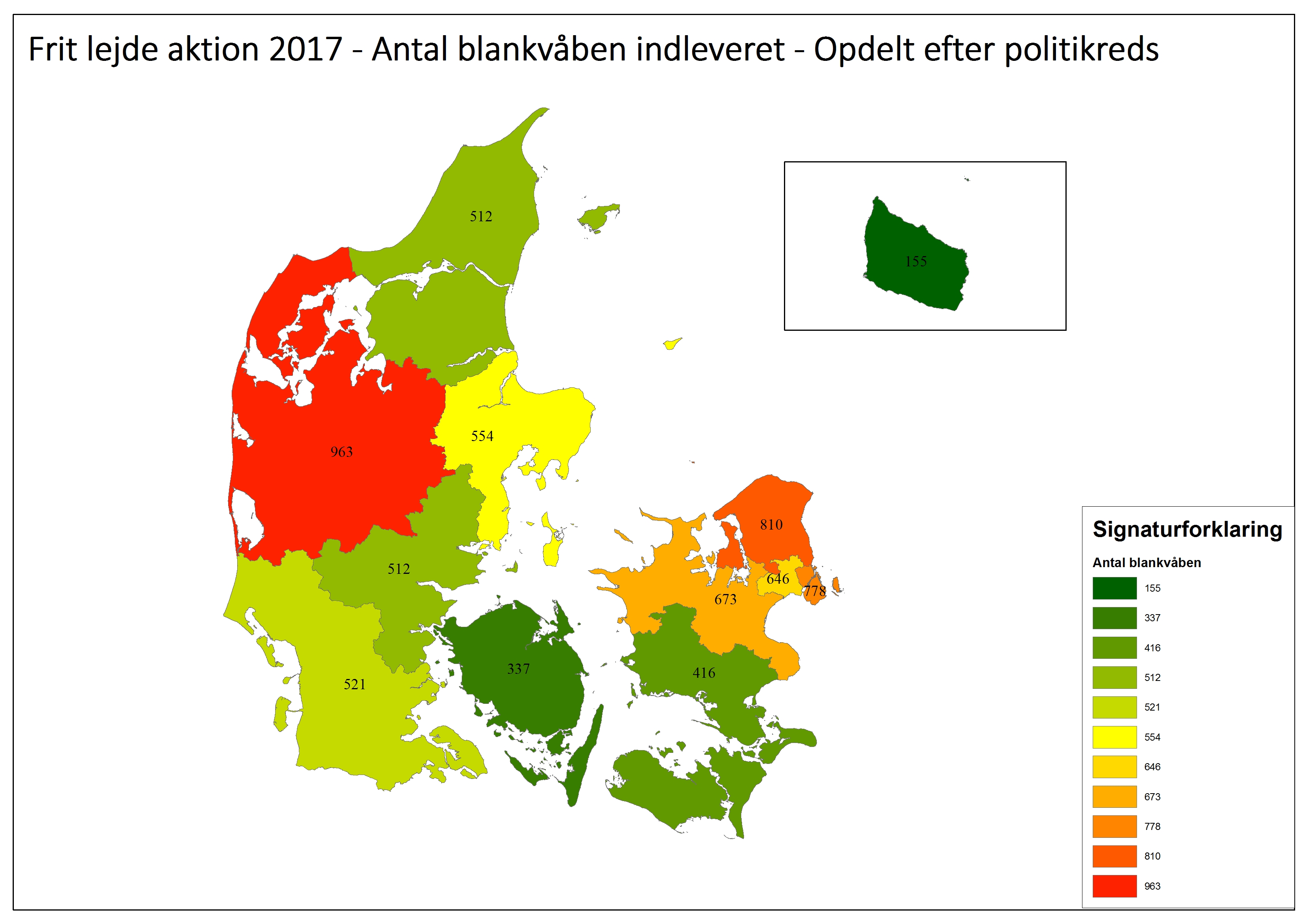 I Vestjylland og Nordsjælland blev der afleveret mange blankvåben i politiets varetægt i løbet af juni.